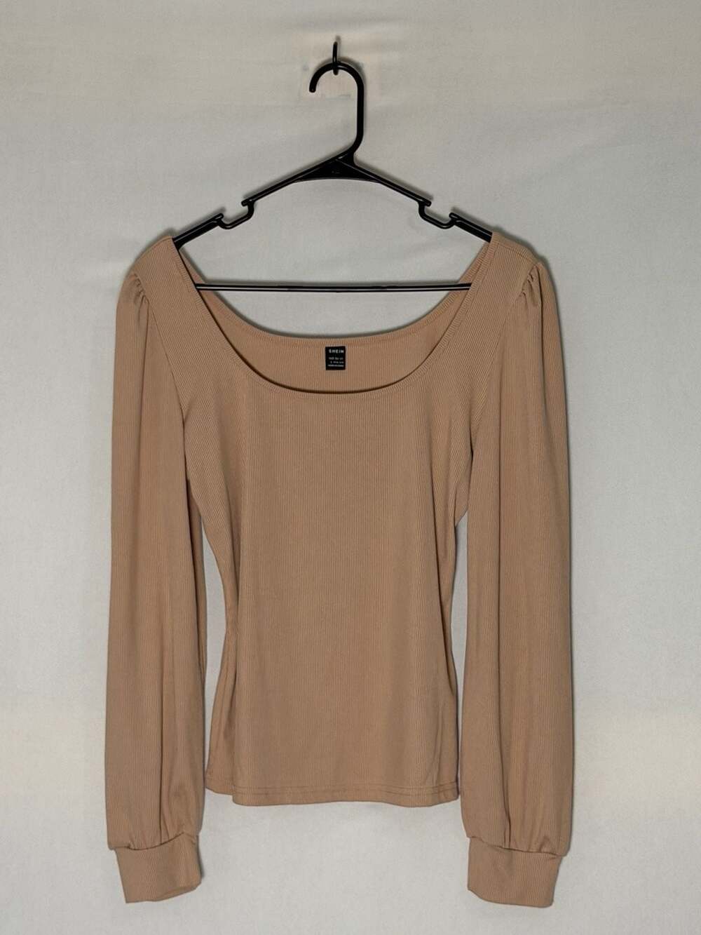 SHEIN Long Sleeve Square Neck Ribbed Knit Top Size L Beige